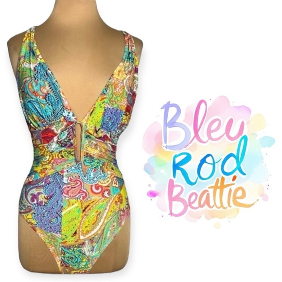 Bleu Rod Beattie multicolor retro paisley groovy baby one piece swimsuit size 6 - Picture 1 of 7